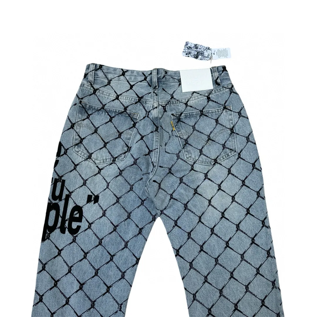 -Size upper body P240#G786 GALLERY DEPT. Steel mesh letter printed slim jeans jeans casual group trendy American slim men's and women's trousers Color: blue Size: S-XXL (corresponding to 28-36)